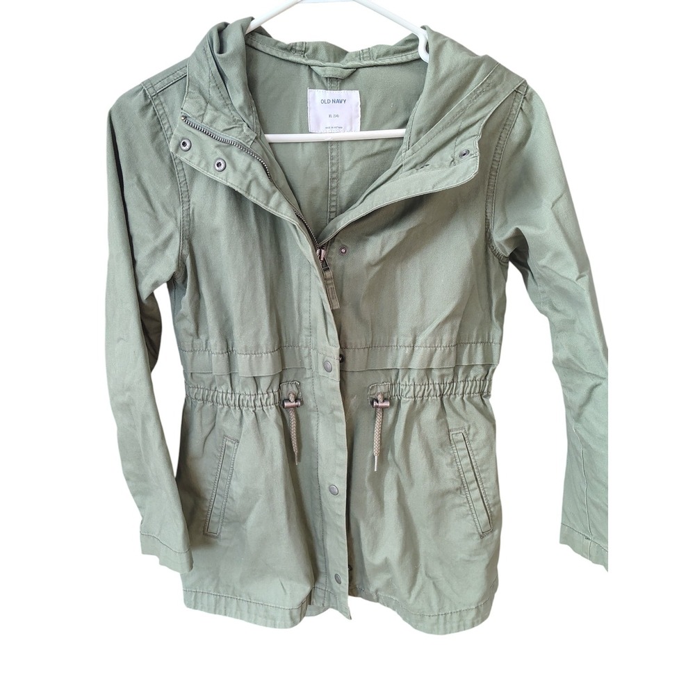 Girls Old Navy Khaki Army Hooded Jacket‎ Sz XL (14)